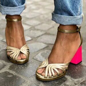 Brand New Peep Toe Chunky Heels Ankle Strappy Sandals